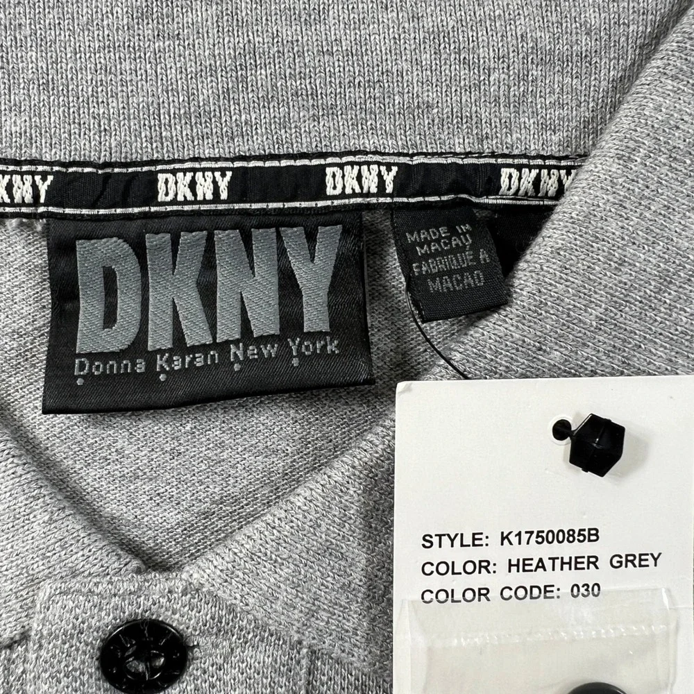 DKNY Polo Shirt Men's XL Grey Short Sleeve Tipped Collar Logo USA VTG NWT - Picture 6 of 12
